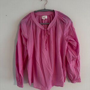 XiRENA Pink Relaxed Blouse with Neck Tie and Long Sleeves Size Small